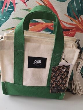 Vans Lil Pergs Cream and Green Canvas MINI Tote.